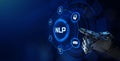 NLP Natural language processing AI Artificial intelligence. Technology concept. Robotic arm 3d rendering.
