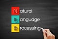 NLP Natural Language Processing, technology business concept on blackboard