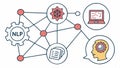 NLP network diagram, natural language processing, AI tech, machine learning, language tech vector design Generative AI Royalty Free Stock Photo