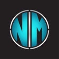 NM Logo initial with circle line cut design template on blue colors