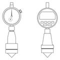 Chamfer gage icons set. Measuring tools. Vector thin line