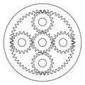 Gears mesh. Planetary gear system. Vector thin line Royalty Free Stock Photo