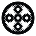 Gears mesh. Planetary gear system. Silhouette vector Royalty Free Stock Photo