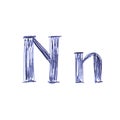 Nn - letter of the alphabet drawn by hand with a blue ballpoint pen.