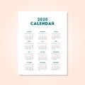 Simple 2020 calendar green and white design