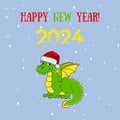 Cartoon green dragon wearing a Santa hat. Symbol of the new year 2024. Royalty Free Stock Photo