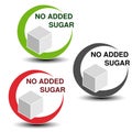 No added sugar symbols on white background. Silhouettes cube of sugar in a circle with shadow.
