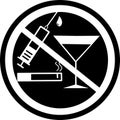 No alcohol drink and no smoking icon isolated on white, orange and green background, warning label vector eps 10. Trendy outline v Royalty Free Stock Photo