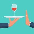 No alcohol. The man offers to drink holding a glass holding a glass of wine on a tray. Royalty Free Stock Photo