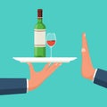 No alcohol. The man offers to drink holding a glass holding a glass of wine on a tray Royalty Free Stock Photo