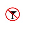 No alcohol, prohibition drinking sign in red and black colors Royalty Free Stock Photo