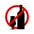 No alcohol. Prohibition sign. Forbidden round sign. Vector illustration