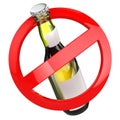 No alcohol sign. Bottle of beer on white isolated background. Royalty Free Stock Photo
