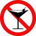 No Alcohol sign - Drinking and Alcohol Prohibited red circle with slash - Simulated martini with olive on transparent background