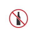 No alcohol sign. forbidden alcohol icon. bottle in red crossed circle. Royalty Free Stock Photo