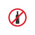 No alcohol sign. forbidden alcohol icon. bottle in red crossed circle. Royalty Free Stock Photo