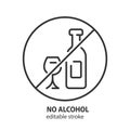 No alcohol sign line icon. No drinking vector illustration. Editable stroke