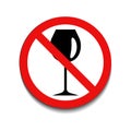 No alcohol sign with red round crossed wineglass on white background. Not allowed alcohol symbol. Vector illustration in trendy Royalty Free Stock Photo