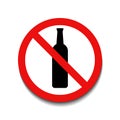 No alcohol signwith red round crossed on white background. Not allowed alcohol symbol. Vector illustration in trendy round flat Royalty Free Stock Photo