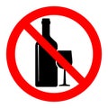 No alcohol singing, no drinking sign. Alcohol bottle and cup in crossed out red circle Royalty Free Stock Photo