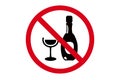 No alcohol symbol, crossed out bottle and glass on a red prohibition sign Royalty Free Stock Photo