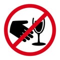 No alcohol symbol. Crossed out hand and glass icons on a red prohibition sign Royalty Free Stock Photo