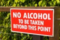 No Alcohol to be taken beyond this point warning sign in the city of Huskisson, NSW, Australia, a small coastal town well known as