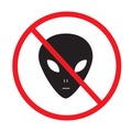 No alien icon on white background. UFO ban sign. stop alien. UFO is prohibited symbol. flat style