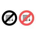 No alignment, editorial, text icon. Simple glyph, flat vector of text editor ban, prohibition, embargo, interdict, forbiddance