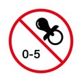 No Allow Nipple Sign. Prohibit Not Kid Suitable. Forbid Baby Five Years Pictogram. Ban Pacifier Child Under Age 5 Black