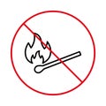 No Allowed Danger Match Stick Fire Sign. Flame Prohibited. Forbidden Heat Matchstick Line Pictogram. Ban Burn Match Royalty Free Stock Photo