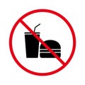 No Allowed Drink Eat Burger Sign. Ban Soda Sandwich Black Silhouette Icon. Forbid Fast Junk Food Hamburger Cola