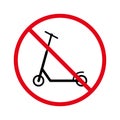 No Allowed Kick Scooter Sign. Handle Bike Ban Black Silhouette Icon. Forbidden Push Power Wheel Bicycle Pictogram