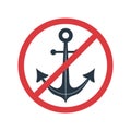 No anchor icon. Marine symbol inside red crossed circle on a white background. Forbidding sign. No one can dock. Vector Royalty Free Stock Photo