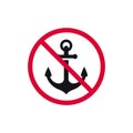 No anchor prohibited sign, forbidden modern round sticker, vector illustration