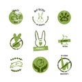 No animal testing grunge labels set. Natural vegan logo sticker. Organic Cosmetics lebel