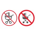 No Baby Carriage line and glyph icon, prohibition