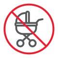 No Baby Carriage line icon, prohibition