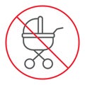 No Baby Carriage thin line icon, prohibition