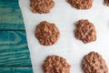 No Bake Chocolate Peanut Butter and Oat Cookies on Wooden Table