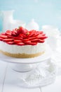 No baked strawberry cheesecake on white background Royalty Free Stock Photo
