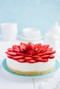 No baked strawberry cheesecake on white background Royalty Free Stock Photo