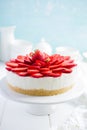 No baked strawberry cheesecake on white background Royalty Free Stock Photo