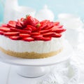 No baked strawberry cheesecake on white background Royalty Free Stock Photo