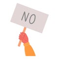 No banner. Isolated text placard, hand hold right or wrong message. Idea or choice, correct and incorrect dialog mark