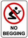 No begging in this area. No panhandling. Prohibition sign