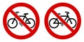 No bicycle / bicycles not allowed sign. Black bike sign in red c