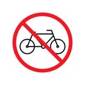 No bicycle icon. Thin line bike sign with prohibition symbol. Vector eps 10 illustration
