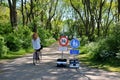 No bicycle sign but female biker keep riding to bah Royalty Free Stock Photo