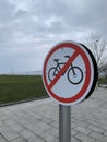 No bicycles allowed sign at city boulevard photo Royalty Free Stock Photo